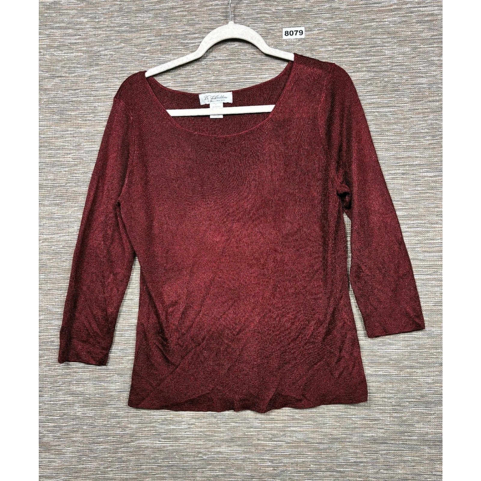 Brooks Brothers Cable Knit Sweater Womens Size L Burgundy Scoop-Neck Long Sleeve
